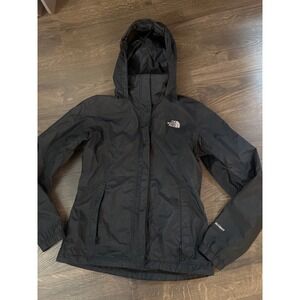The North Face HyVent Rain Jacket Black Waterproof Hooded Windbreaker Womens S
